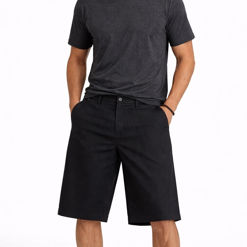 FOX Men's Pinstripe Shorts Size 36 Black Casual Shorts Clean